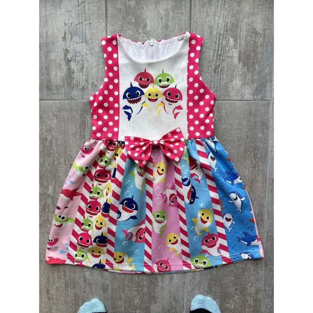 Los Angles Boutique Toddler Girls Summer BABY SHARK Sundress Cute Party Casual 5